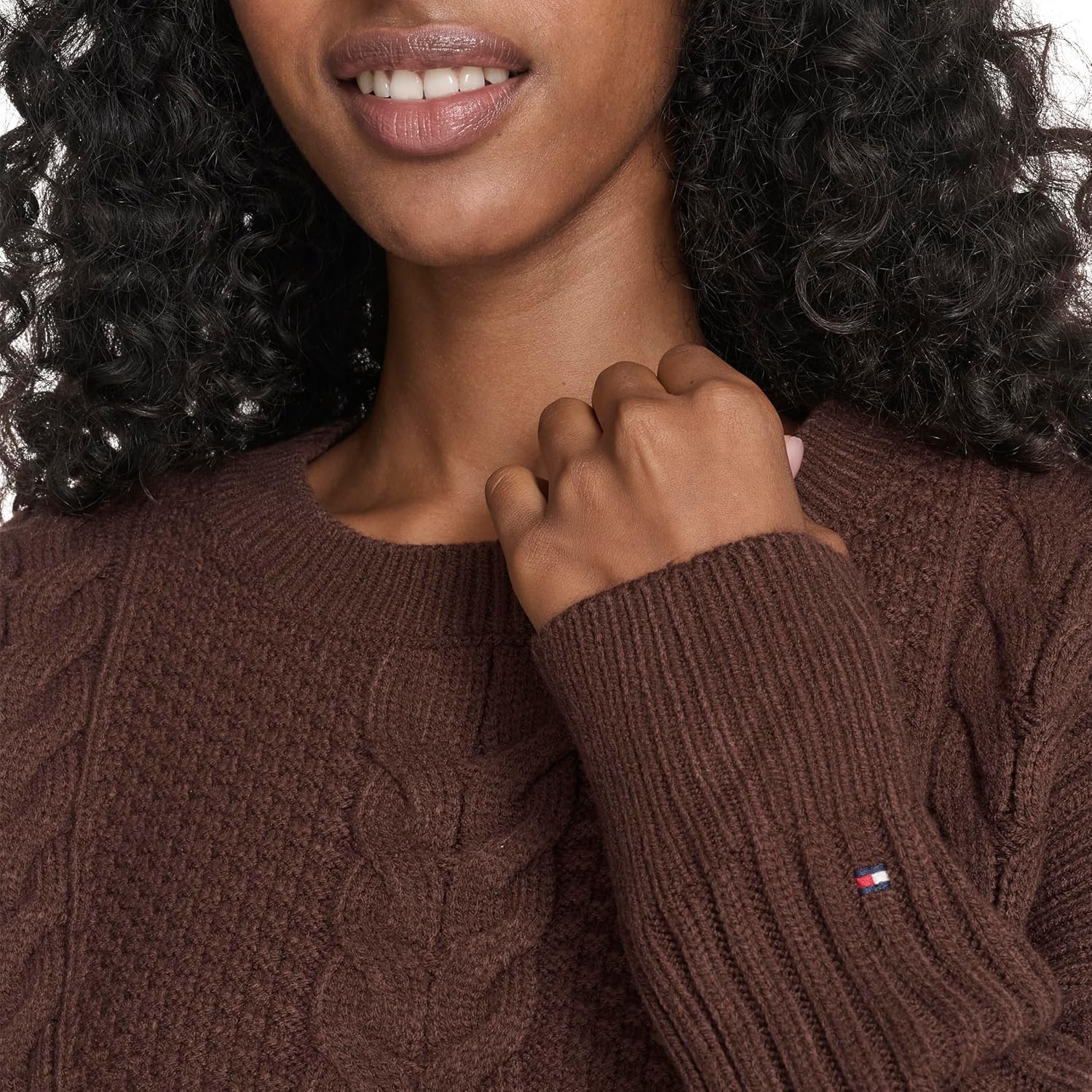 Tommy Hilfiger Womens Solid Cable Crewneck Bobbi Pullover Sweater