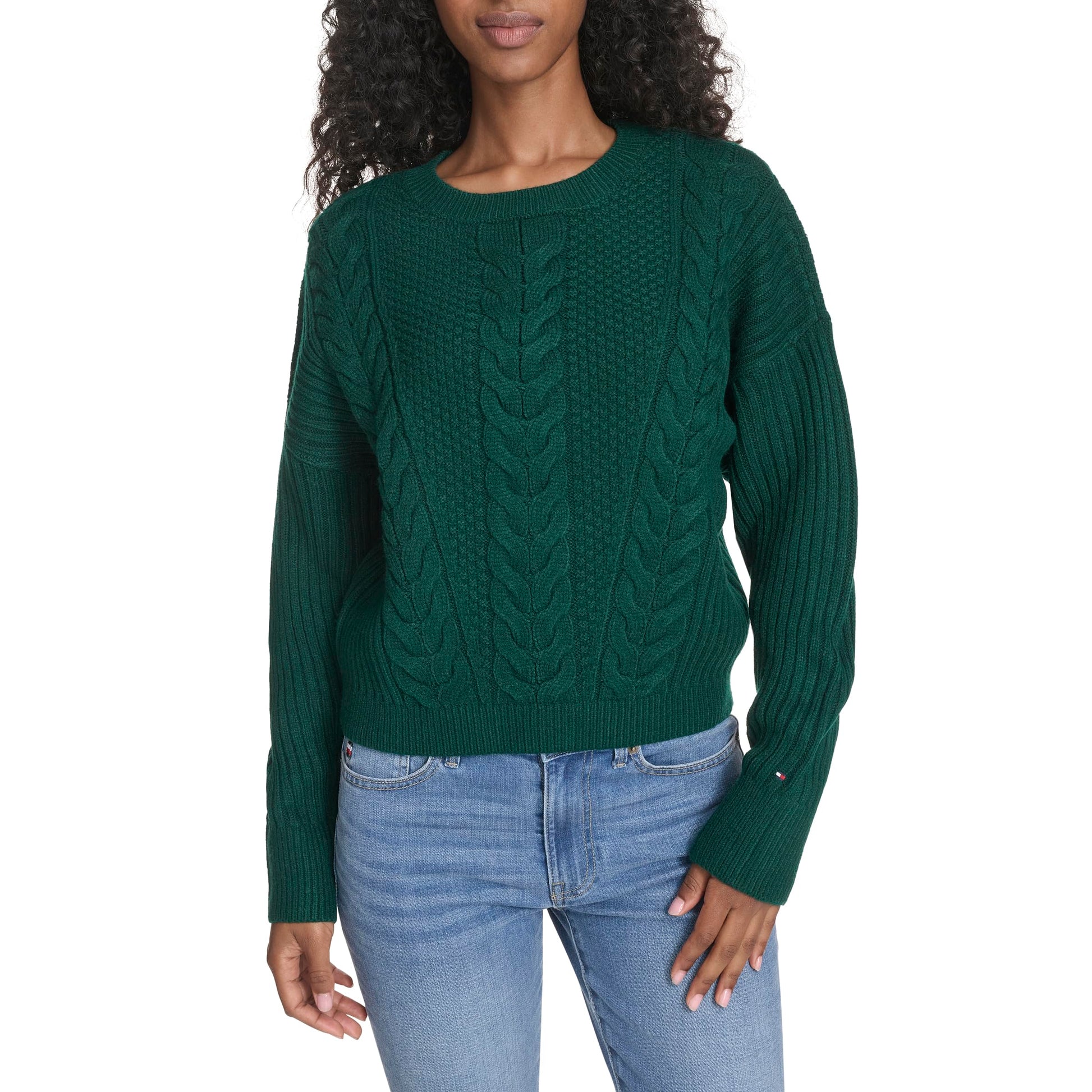 Tommy Hilfiger Womens Solid Cable Crewneck Bobbi Pullover Sweater