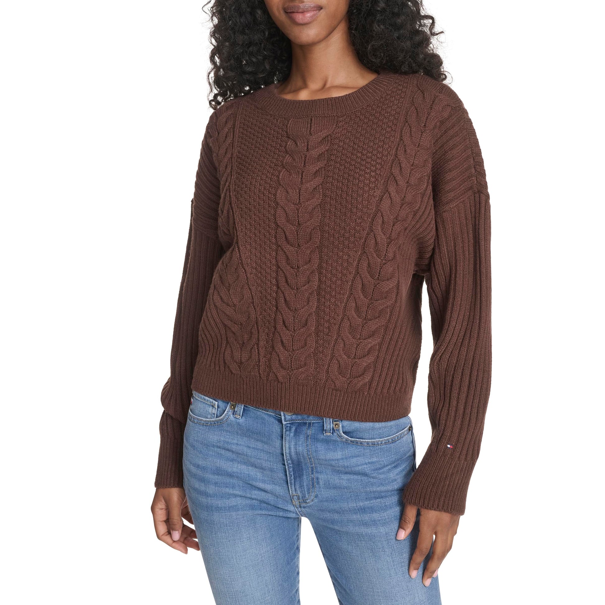 Tommy Hilfiger Womens Solid Cable Crewneck Bobbi Pullover Sweater