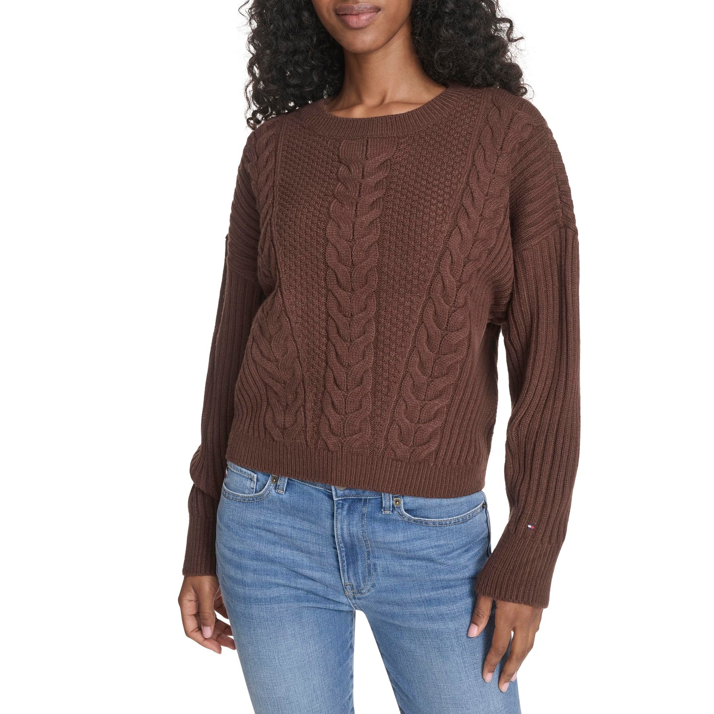 Tommy Hilfiger Womens Solid Cable Crewneck Bobbi Pullover Sweater