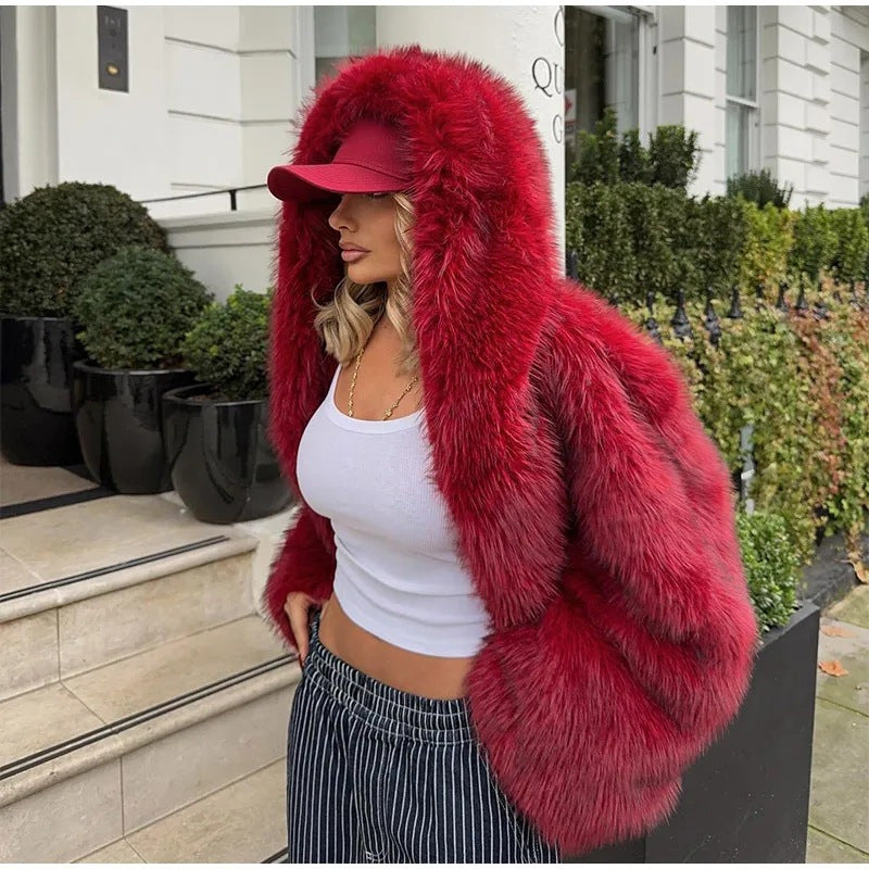 Plus Size Fur Hooded Coat