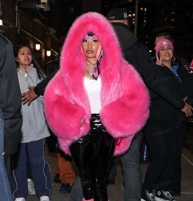 Plus Size Fur Hooded Coat