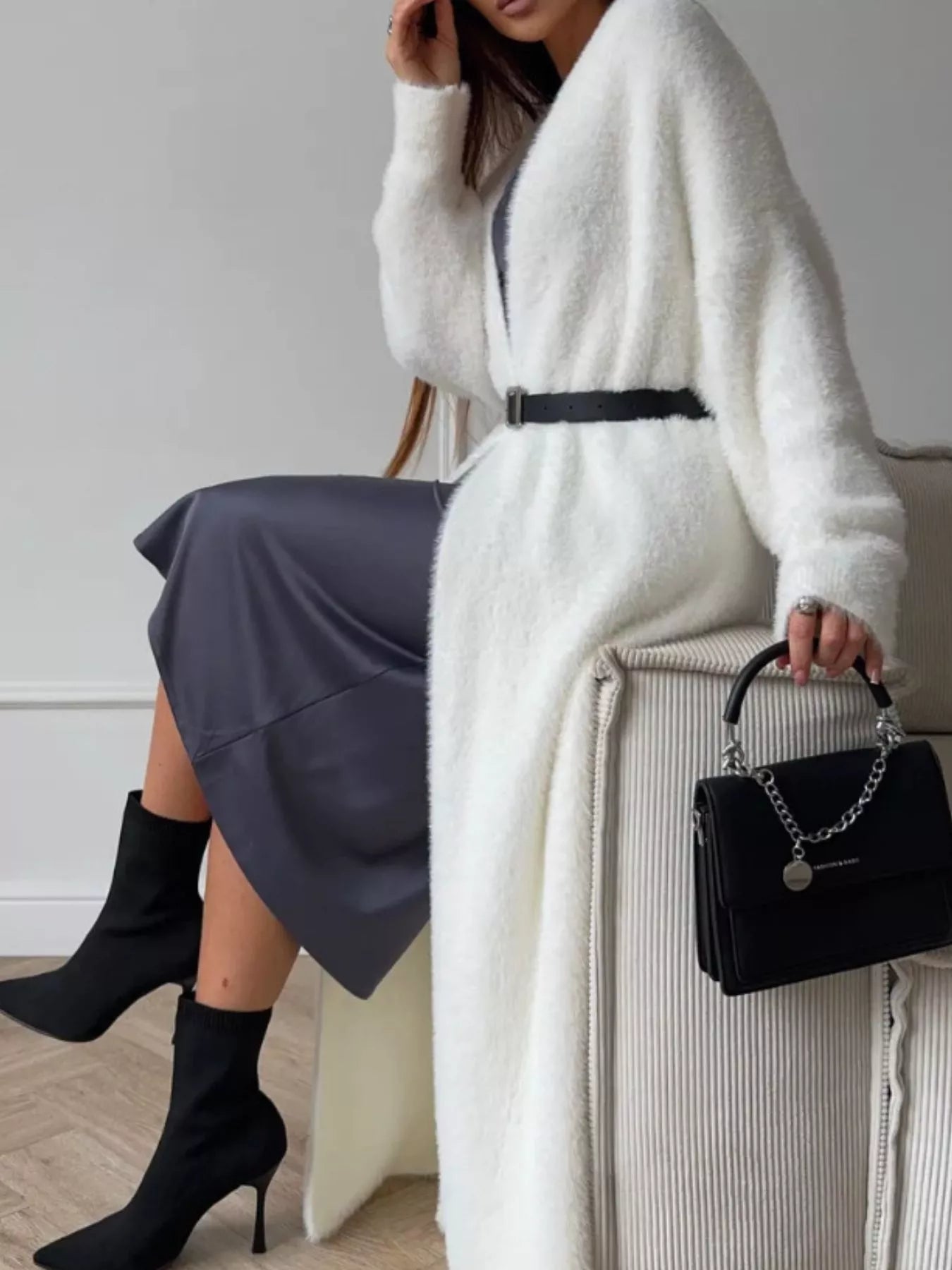 Fuzzy Open Front Longline Cardigan (Style 12) - Composure Boutique