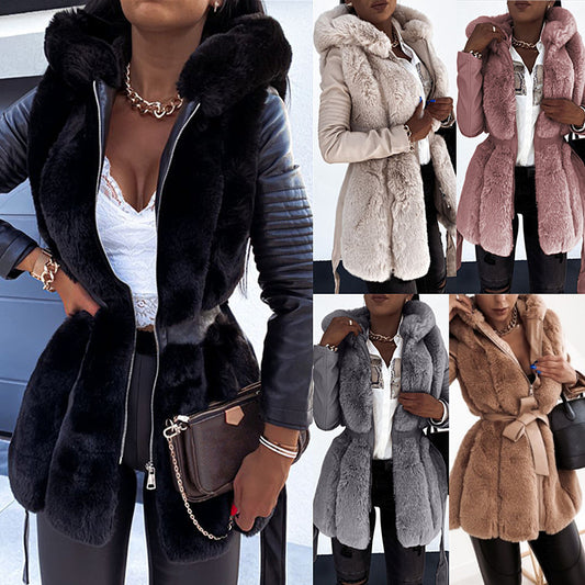 Plus Size Fur Hooded Jacket