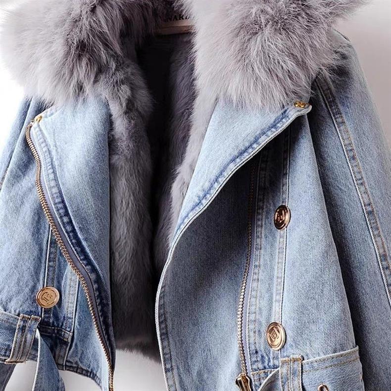 Plus Size Denim Fur Coat