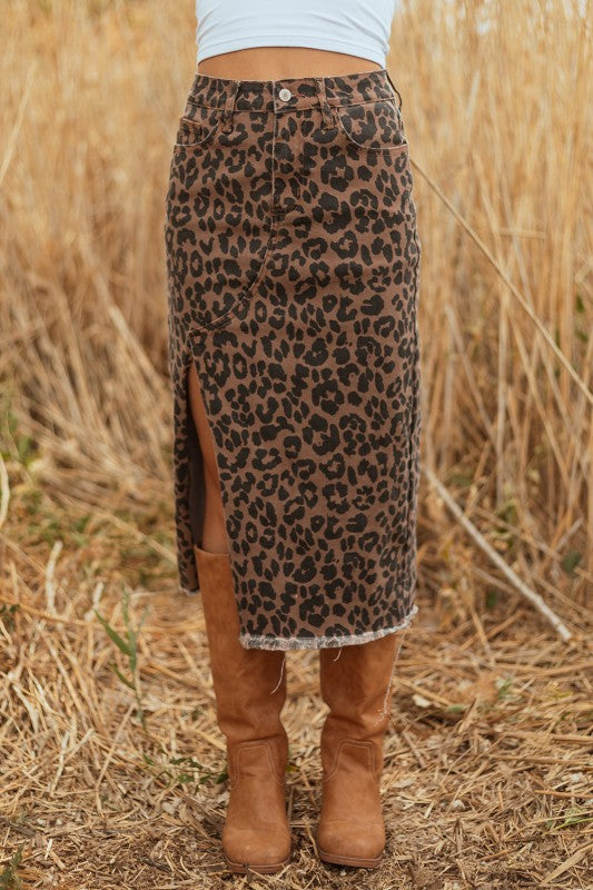 Denim Leopard Skirt - Composure Boutique