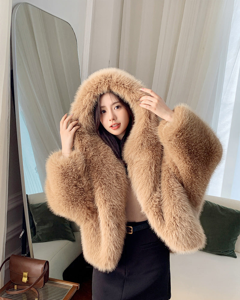 Plus Size Fur Hooded Coat
