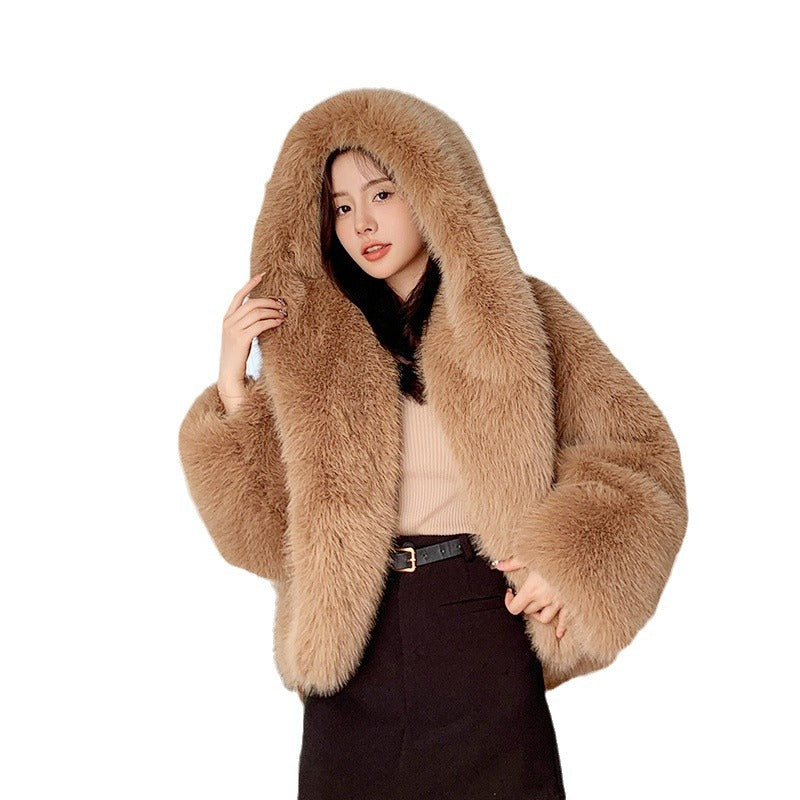Plus Size Fur Hooded Coat