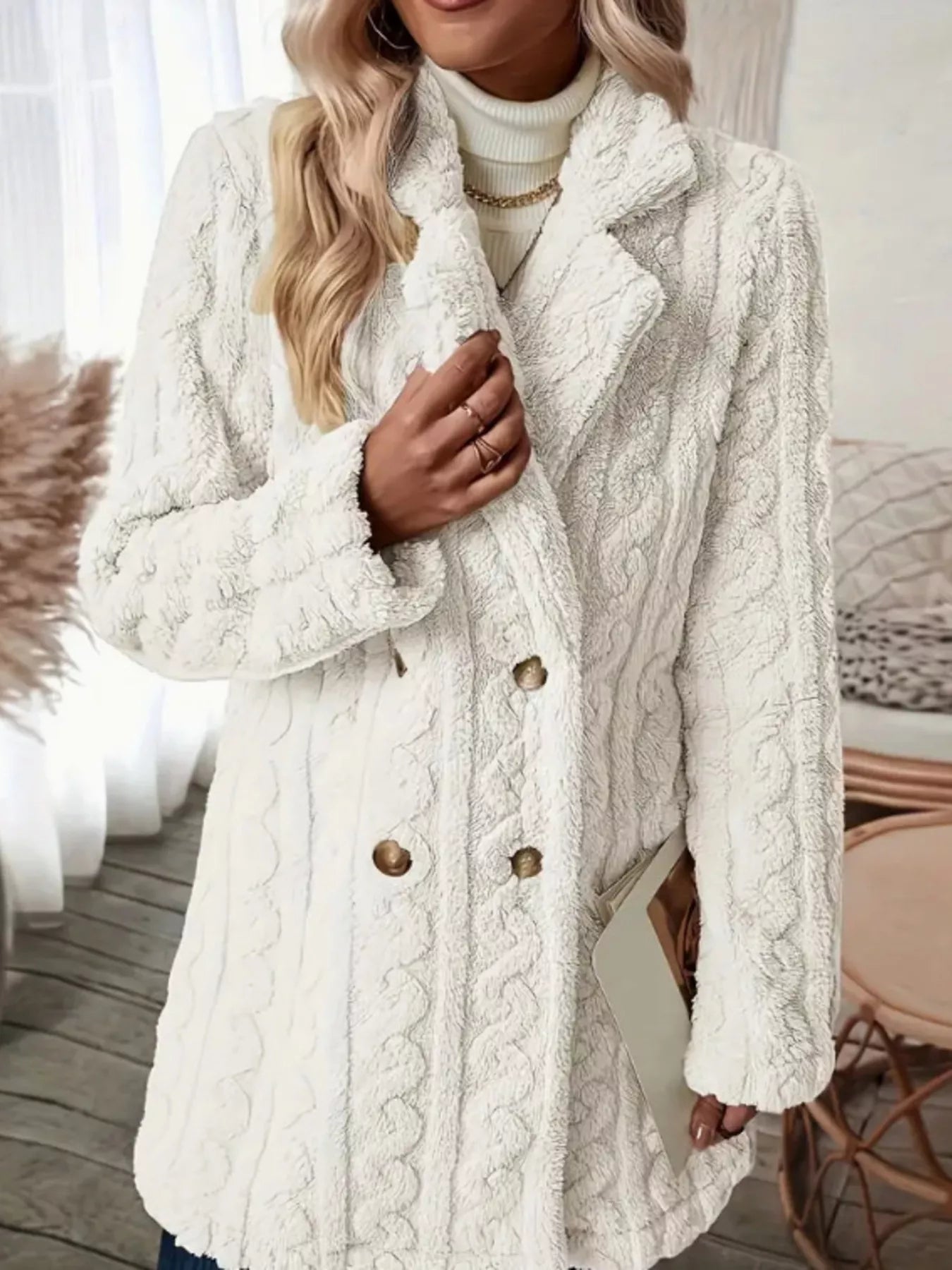Cozy Faux Shearling Double-Breasted Outerwear (Plus available) - Composure Boutique