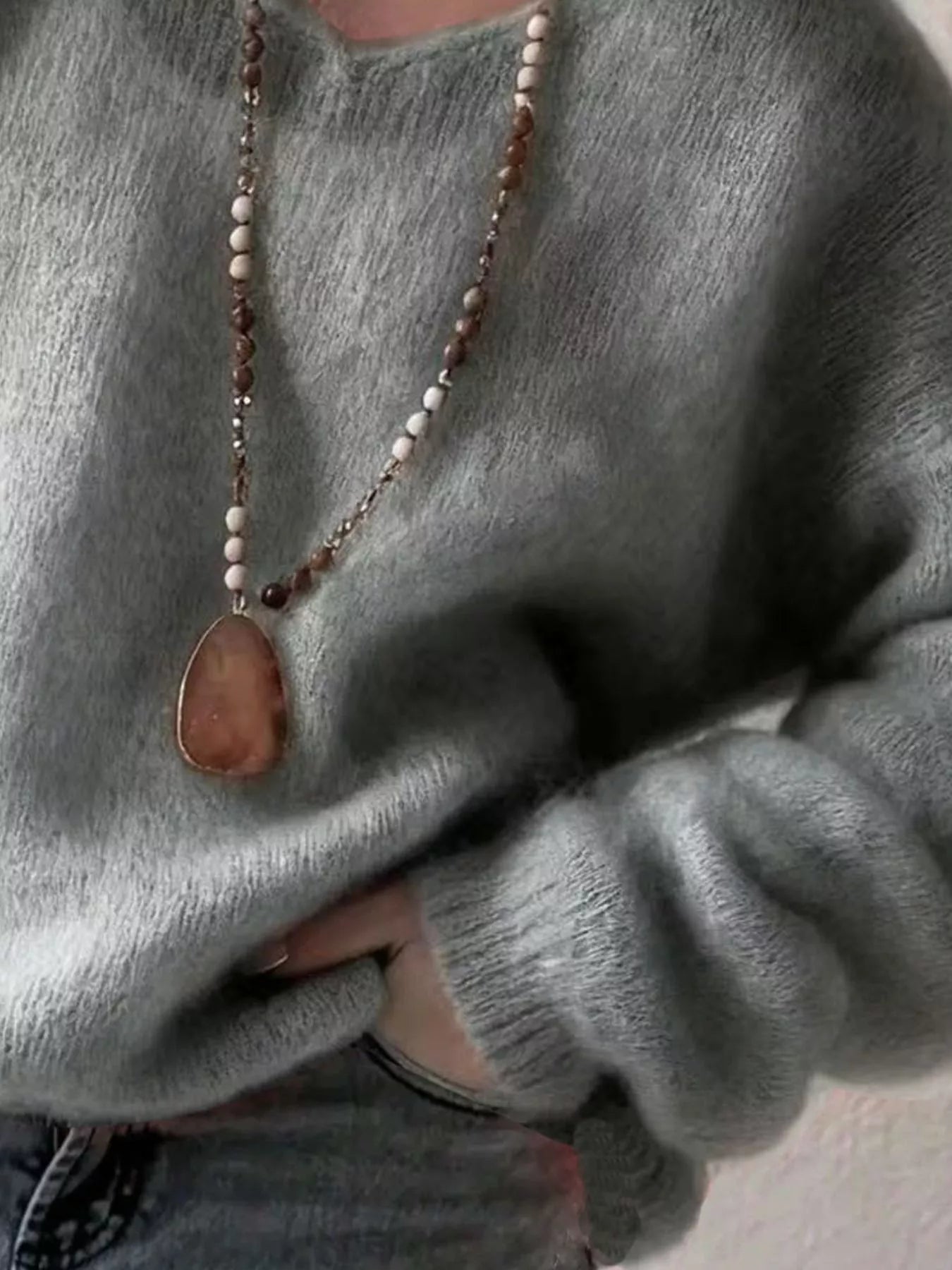 V-Neck Dropped Shoulder Sweater (Style 11) - Composure Boutique