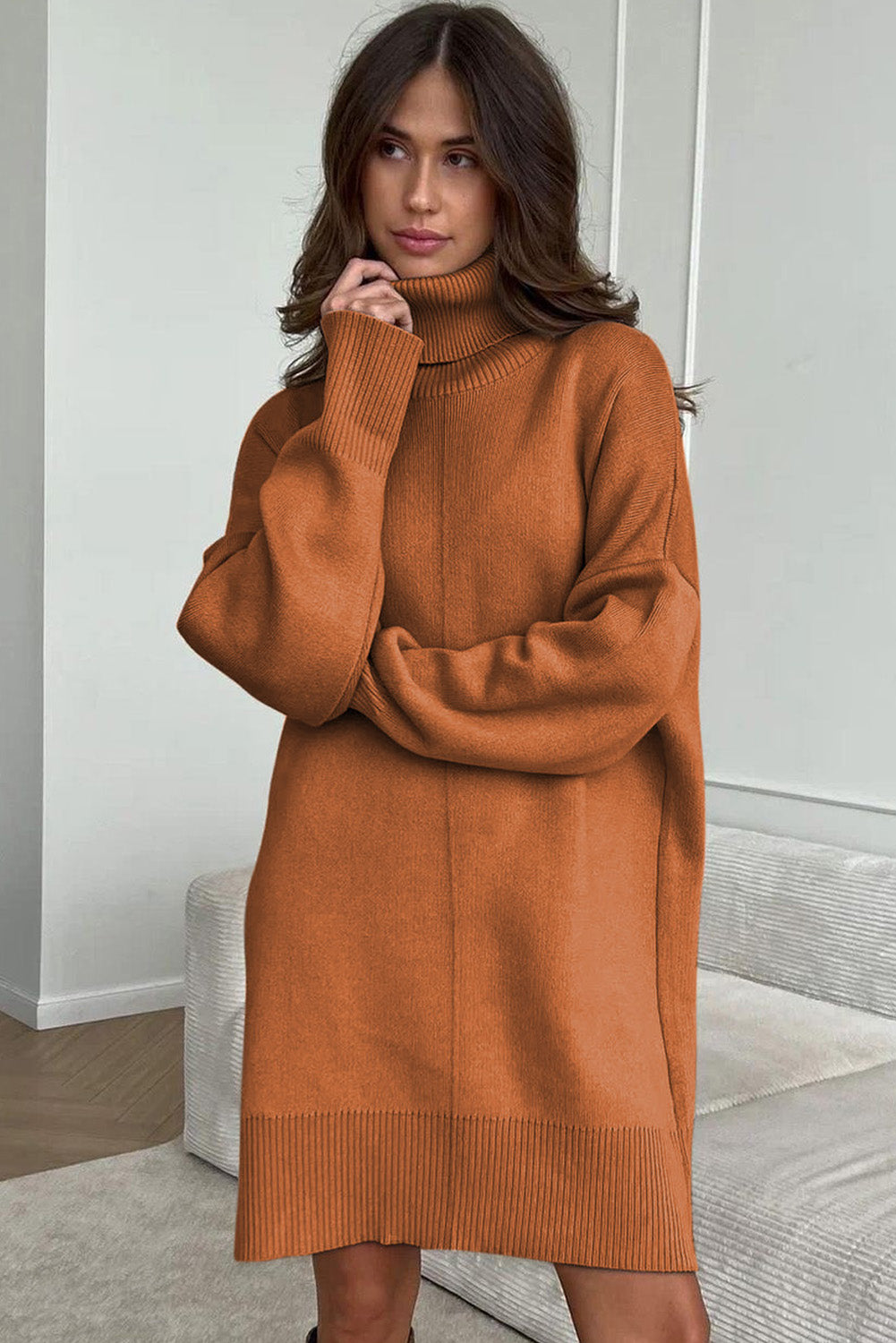Turtleneck Gold Dress (Plus available) (Style 3) - Composure Boutique