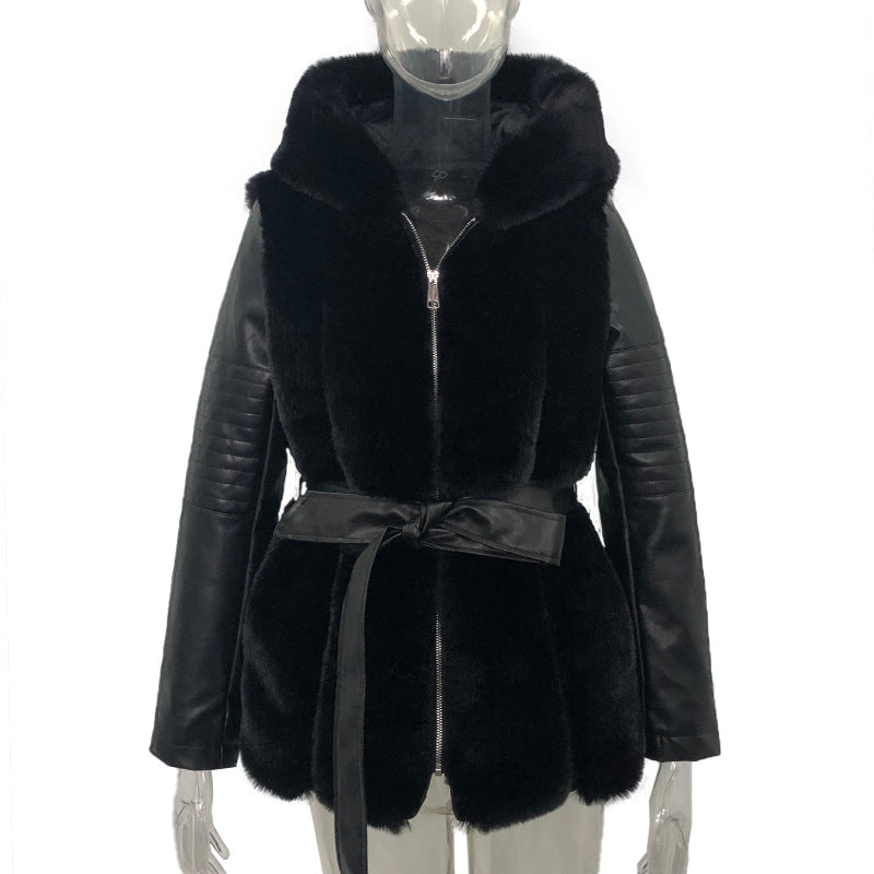 Plus Size Fur Hooded Jacket