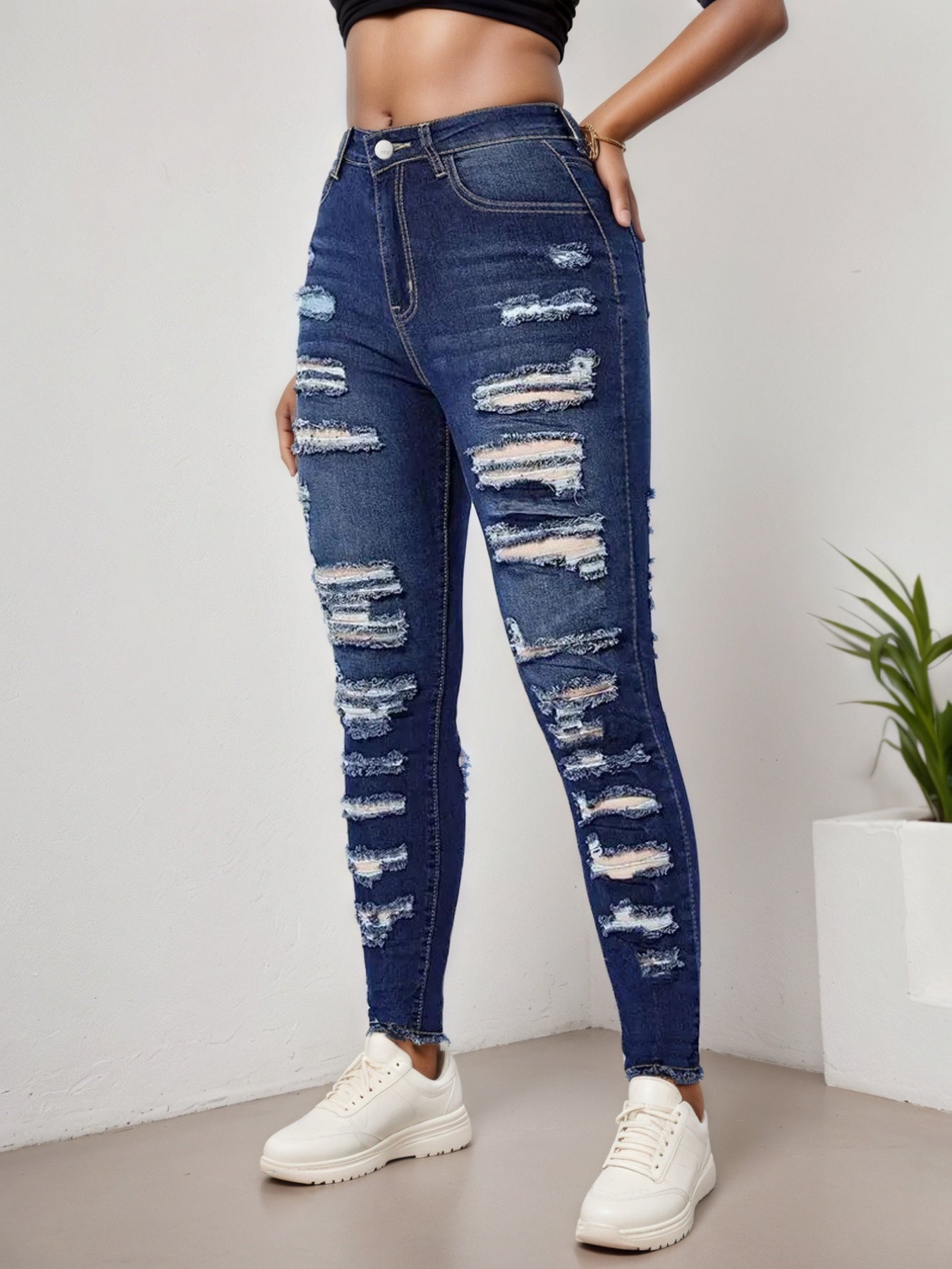 Plus Size Ripped Tight Jeans