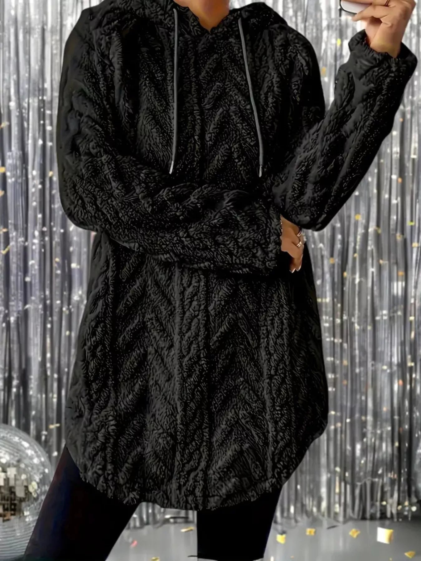 Cozy Textured Drawstring Fleece Hoodie (Plus available) (Style 8) - Composure Boutique