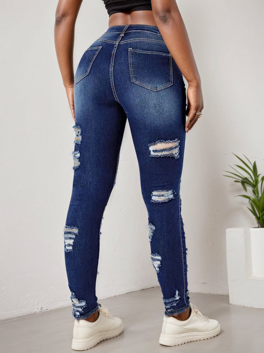 Plus Size Ripped Tight Jeans