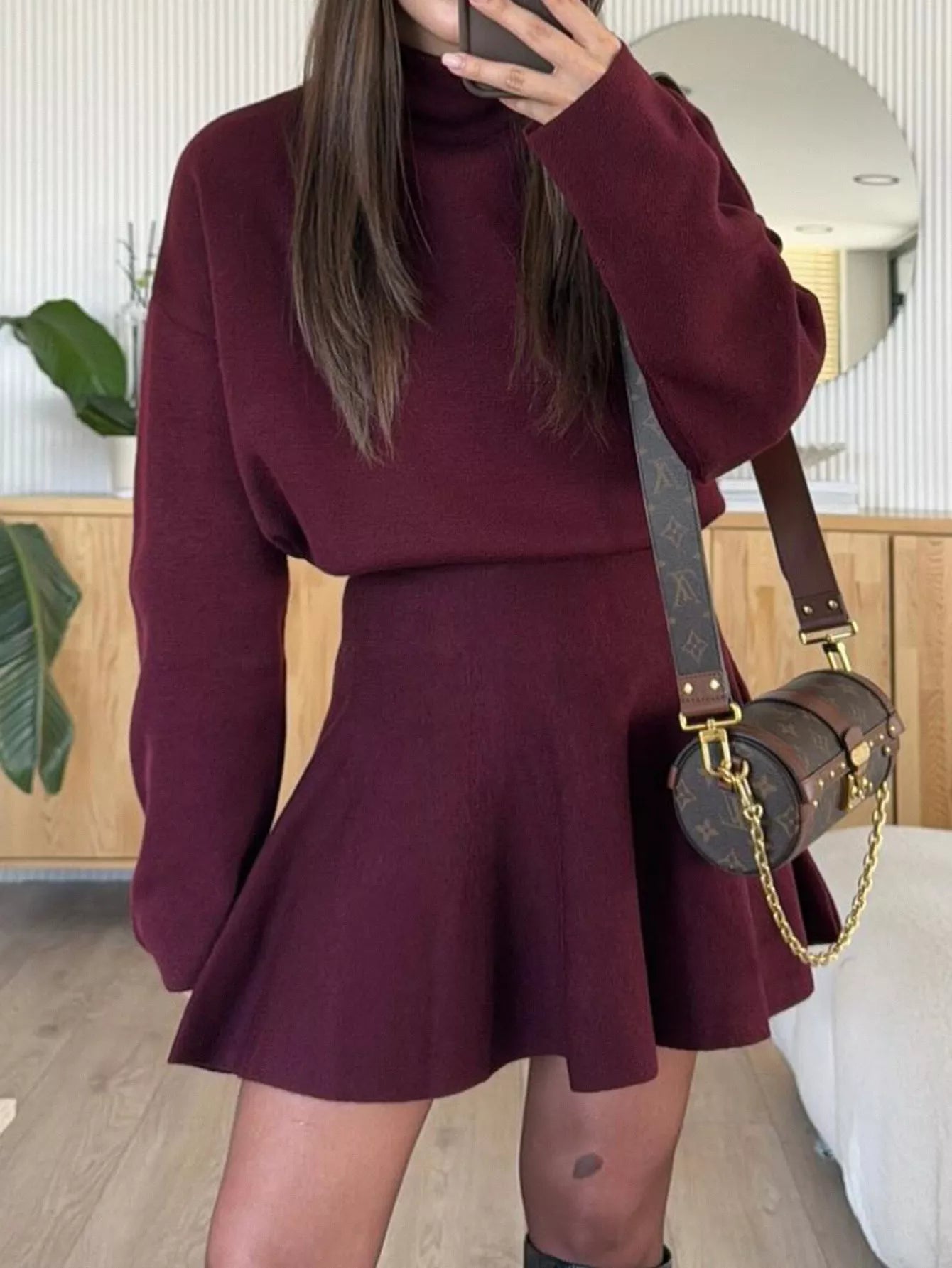 Turtleneck Dropped Shoulder Sweater and Skirt Set (Style 9) - Composure Boutique